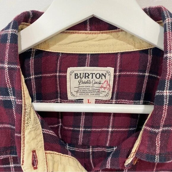 Burton Durable Goods Plaid Flannel long Sleeve Button Down Womens Size L Burgund - Picture 2 of 16